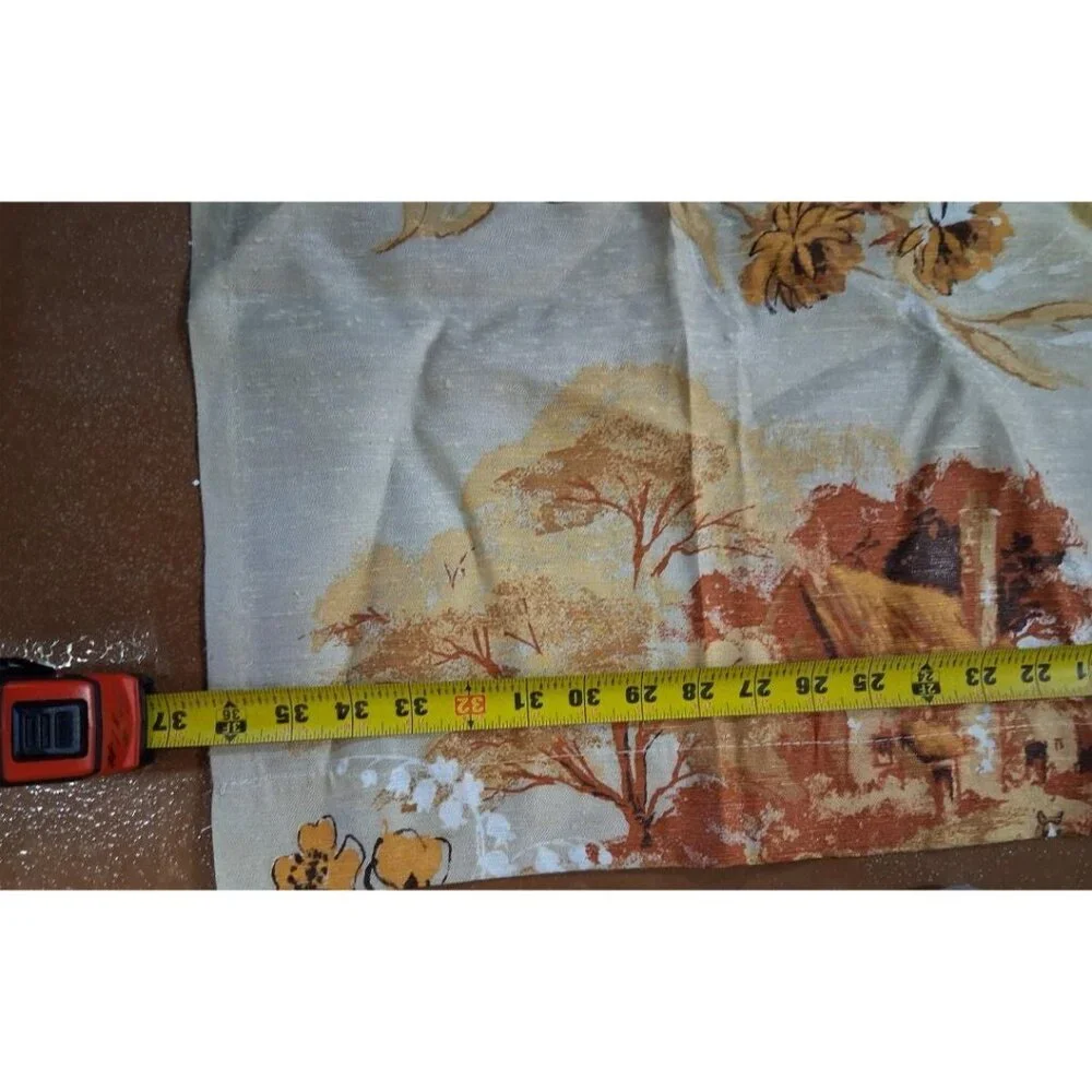 Two Vintage Autumn Landscape Curtain Panels With Cottage & Horse-Drawn Carriage